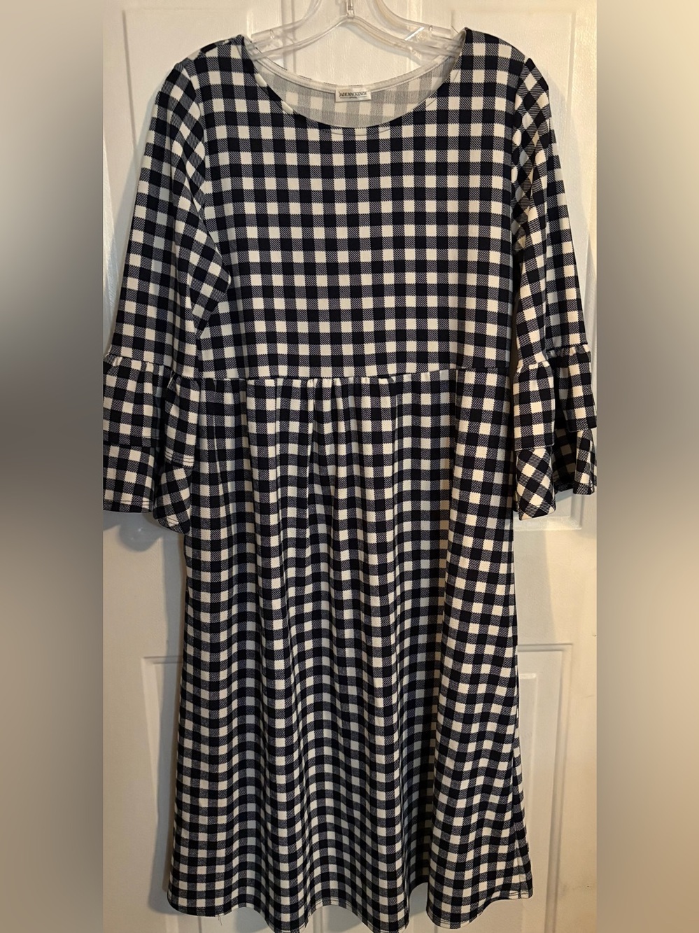 Navy and White Gingham Peplum Dress - Picture 2 of 10